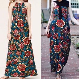 LOFT Paradise Tropical Halter Linen Blend Maxi Dress Size L